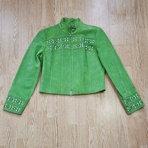 Women's Bagatelle Bedazzled Suede Leather Jacket - Lime Green - Medium - Used